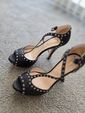Prada Size 37 Heels Black Studded